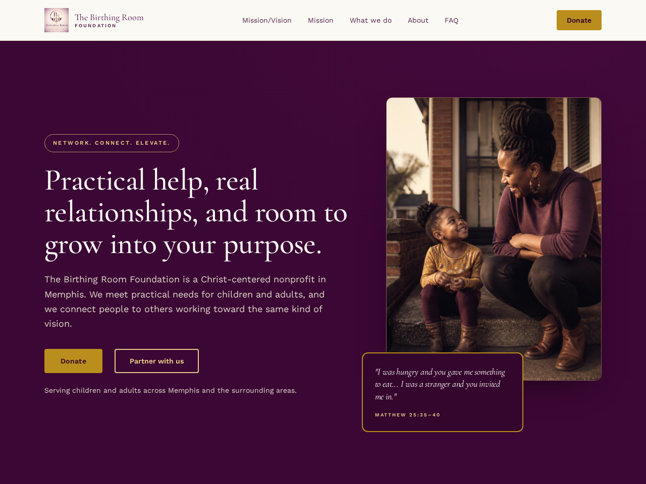 One-page website built for Non-Profit